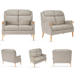 Laurel Fabric 2 Seater Sofa With Oak Legs In Taupe - Sofa In Store