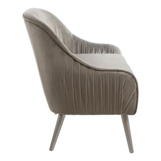 Side view of the Nestium SOFAINSTORE 2 Seater Sofa in light grey velvet fabric, featuring a shell back, smooth piping, and modern glam legs—ideal for pairing with grey living room furniture for a sleek, contemporary look.