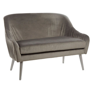 The Nestium SOFAINSTORE Light Grey Velvet 2 Seater Sofa features a shell back, smooth piping, modern glam legs, and plush velvet fabric for a stylish and luxurious look—perfect for contemporary living spaces.