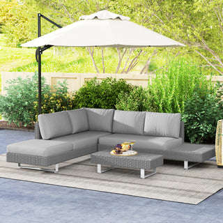 Outsunny 5-Seater Rattan Wicker Sofa Set Furniture Patio Tea Table Set with Cushions, Light Grey - Sofa In Store