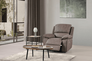 Maple Brown Suede Fabric Electric Recliner 2 Seater Sofa Set - Sofa In Store