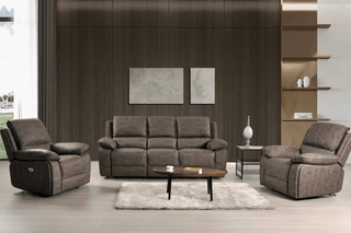 Maple Brown Suede Fabric Electric Recliner 3+1+1 Seater Sofa Set - Sofa In Store