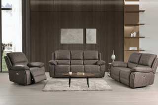 Maple Brown Suede Fabric Electric Recliner 3 Seater Sofa Set - Sofa In Store