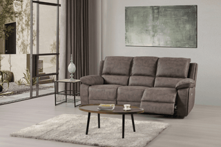 Maple Brown Suede Fabric Electric Recliner 3 Seater Sofa Set - Sofa In Store