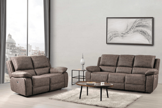 Maple Brown Suede Fabric Electric Recliner 3+2 Seater Sofa Set - Sofa In Store
