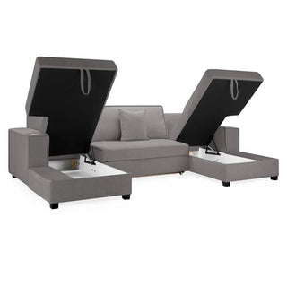 Milford Fabric U Shaped Corner Sofa Bed In Grey - Sofa In Store