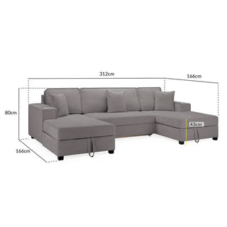 Milford Fabric U Shaped Corner Sofa Bed In Grey - Sofa In Store