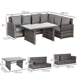 Outsunny 3 PCS PE Rattan Corner Dining Set Outdoor Garden Patio Sofa Table Furniture Set w/ Cushions Grey - Sofa In Store