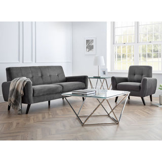 Macia Grey Velvet 2 Seater Sofa with Black Legs Retro Scandinavian Style - Sofa In Store