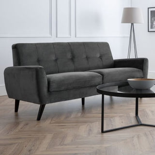 Macia Grey Velvet 2 Seater Sofa with Black Legs Retro Scandinavian Style - Sofa In Store