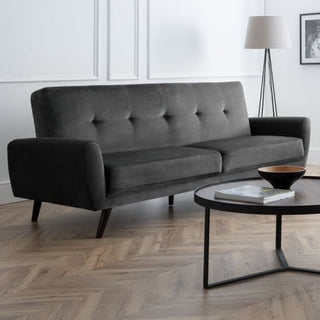 Macia Grey Velvet Upholstered 3 Seater Sofa with Black Legs Modern Design - Sofa In Store