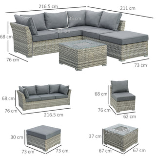Outsunny 5-Seater Patio PE Rattan Corner Sofa Set, Outdoor Wicker Sectional Conversation Aluminum Frame Furniture Set w/ Padded Cushion, Tea Table with Ice Bucket, Light Grey - Sofa In Store