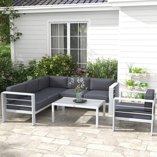Outsunny Five-Piece Aluminium Garden Sofa Set, with Glass-Top Table - Grey - Sofa In Store