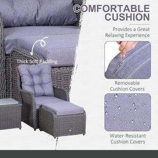 Outsunny 5PCS Deluxe Garden Rattan Furniture Sofa Chair & Stool Table Set  Patio Wicker Weave Furniture Set Aluminium Frame Fully-assembly - Grey - Sofa In Store