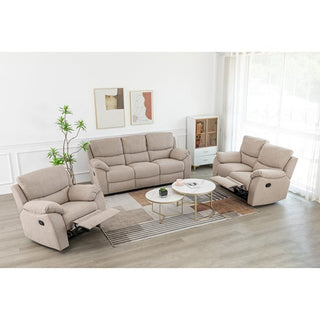 Narva Manual Recliner Fabric 2 Seater Sofa in Dune with Lumbar Support