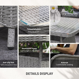 Outsunny Garden PE Rattan Dining Sofa Set, Outdoor 4 Seater Wicker Furniture, High Back Chairs with Cushions, Tempered Glass Coffee Table for Patio, Light Grey - Sofa In Store