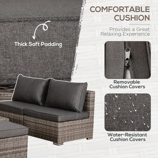 Outsunny 8 Pieces Rattan Garden Furniture Set, Garden Corner Sofa Set with 4 Chairs, 2 Footstools, 2 Coffee Tables and Cushions, Space-Saving Design, No Assembly Required, Grey - Sofa In Store