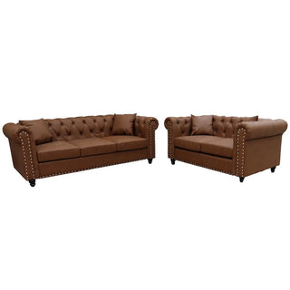 Oceanside Faux Leather 3+2 Seater Sofa Set In Brown - Sofa In Store