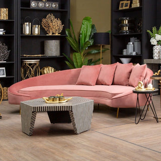 FURCO Crescent Salmon Pink Velvet 4-Seater Sofa Elegance - Sofa In Store