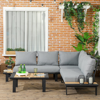 Outsunny 4 Pieces Aluminium Garden Furniture Set L Shape Sofa Set with Tables, Cushions for Indoor, Garden, Patio, Dark Grey - Sofa In Store
