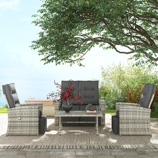 Outsunny 4 Piece Rattan Garden Furniture Set Outdoor Sofa Sectional Set with Glass Top Table for Poolside, Light Grey - Sofa In Store