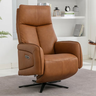Prato Camel Leather Swivel Recliner Armchair – Electric Headrest, USB & Zero Gravity - Sofa In Store