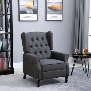 HOMCOM Recliner Armchair, Vintage Reclining Chair with Nail Head Trim, Wingback Chair with Button Tufted Back and Footrest, for Living Room, Dark Grey - Sofa In Store