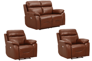 Renato 2+1+1 Seater Sofa Set – Tan Genuine Leather Electric Recliner - Sofa In Store