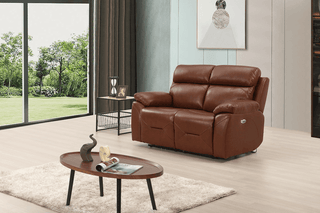 Renato 2+1+1 Seater Sofa Set – Tan Genuine Leather Electric Recliner - Sofa In Store