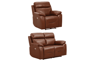 Renato 2+1 Seater Sofa Set – Tan Genuine Leather Electric Recliner - Sofa In Store