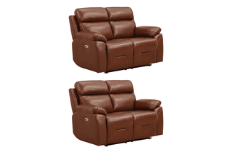 Renato 2+2 Seater Sofa Set – Tan Genuine Leather Electric Recliner - Sofa In Store