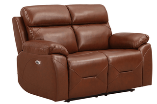Renato 2 Seater Genuine Leather Tan Electric Power Recliner - Sofa In Store