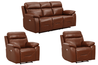 Renato 3+1+1 Seater Sofa Set – Tan Genuine Leather Electric Recliner - Sofa In Store