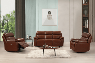 Renato 3+1+1 Seater Sofa Set – Tan Genuine Leather Electric Recliner - Sofa In Store