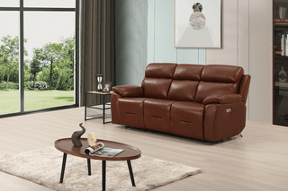 Renato 3+1+1 Seater Sofa Set – Tan Genuine Leather Electric Recliner - Sofa In Store