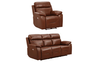 Renato 3+1 Seater Tan Genuine Leather Electric Recliner Set - Sofa In Store