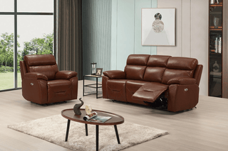 Renato 3+1 Seater Tan Genuine Leather Electric Recliner Set - Sofa In Store