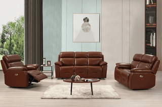 Renato 3 Seater Genuine Leather Tan Electric Recliner Sofa Set - Sofa In Store