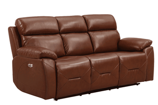 Renato 3 Seater Genuine Leather Tan Electric Recliner Sofa Set - Sofa In Store