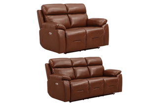 Renato 3+2 Seater Sofa Set - Tan Genuine Leather Electric Recliner - Sofa In Store