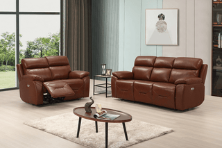 Renato 3+2 Seater Sofa Set - Tan Genuine Leather Electric Recliner - Sofa In Store