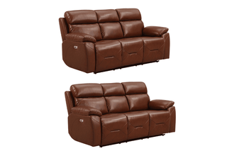 Renato 3+3 Seater Genuine Leather Tan Electric Recliner Sofa Set - Sofa In Store
