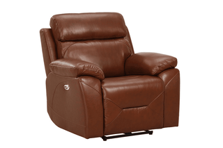 Renato 1 Seater Genuine Leather Tan Electric Power Recliner Armchair - Sofa In Store