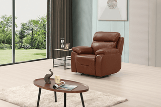 Renato 1 Seater Genuine Leather Tan Electric Power Recliner Armchair - Sofa In Store