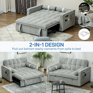 HOMCOM Two-Seater Linen-Look Sofa Bed - Light Grey - Sofa In Store