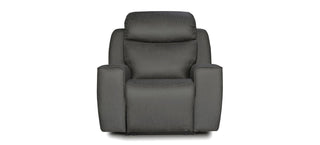 A front-facing view of the Nestium Rocco Dark Grey Fabric Electric Recliner Sofa Set (3+1+1) with wide armrests and cushioned backrests, perfect for a stylish living room against a plain white backdrop.