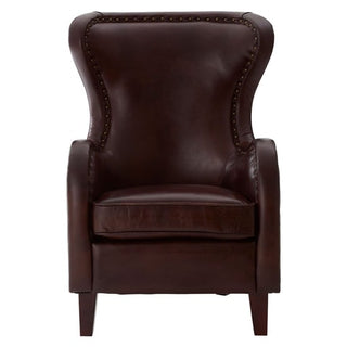 Sadalmelik Brown Faux Leather Wingback Armchair with Heritage Design - Sofa In Store