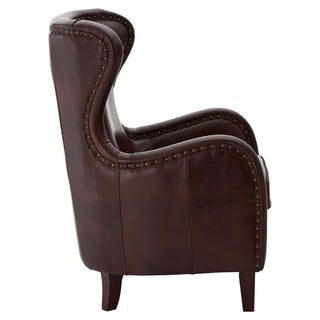 Sadalmelik Brown Faux Leather Wingback Armchair with Heritage Design - Sofa In Store