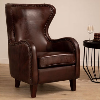 Sadalmelik Brown Faux Leather Wingback Armchair with Heritage Design - Sofa In Store