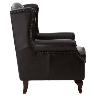 Sadalmelik Black Leather Scroll Armchair with Heritage Style and Cabriol Legs - Sofa In Store